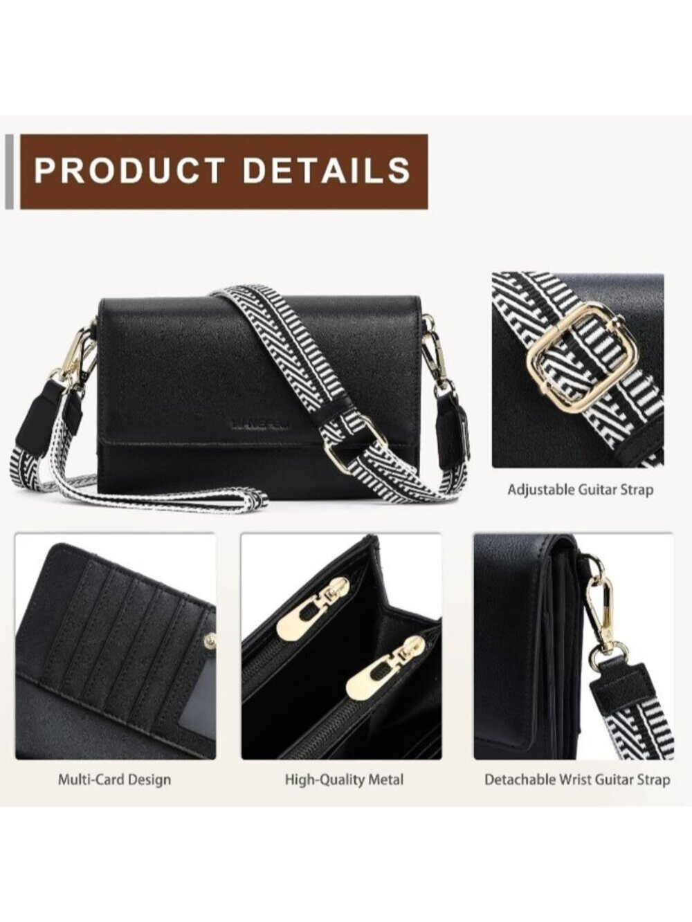 〽️Women's Black Wristlet Phone Mini Purse Small Vegan Leather Crossbody Bags - Picture 4 of 6